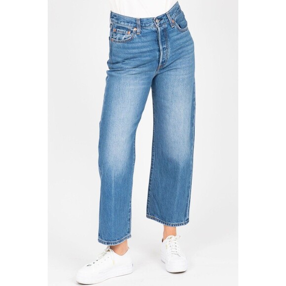 Levis Premium Women Denim Jean 32 Ribcage Straight Ankle Blue High Rise Wide New - Picture 10 of 16